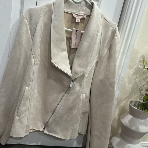 🤍Philosophy Women's Long Sleeve Faux Leather Zip Up Moto Jacket - Picture 6 of 9